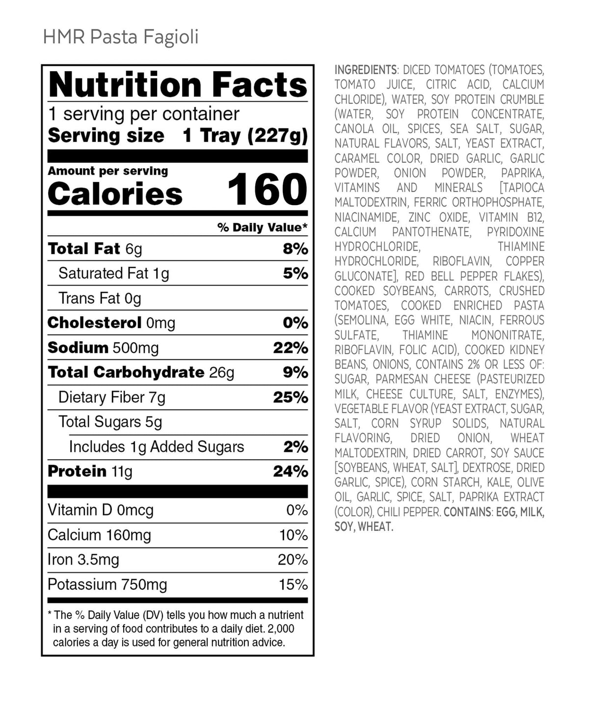 HMR Pasta Fagioli Entrée – Ready-to-Eat, 14g Protein, 200 Cal, 8oz Serving | Pack of 6