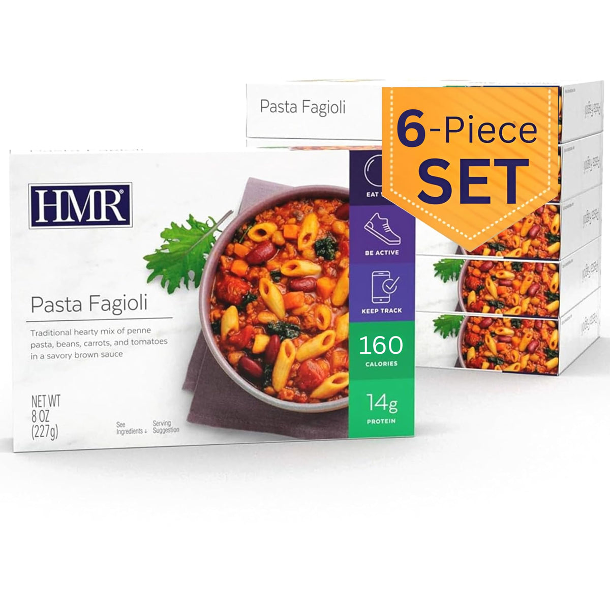 HMR Pasta Fagioli Entrée – Ready-to-Eat, 14g Protein, 200 Cal, 8oz Serving | Pack of 6