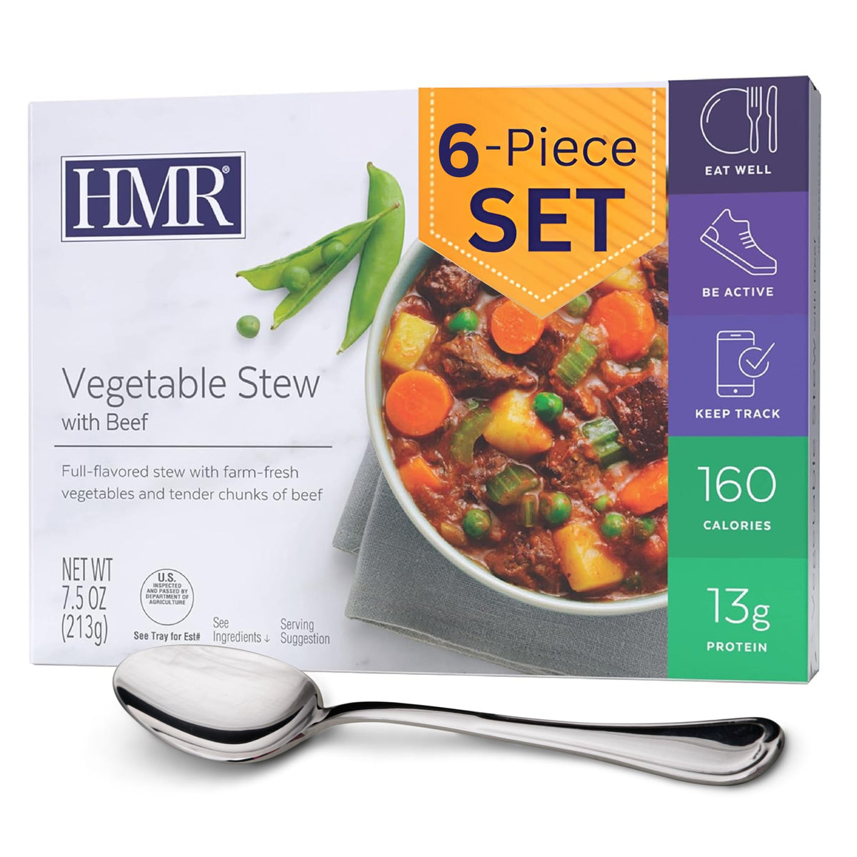 HMR Vegetable Stew with Beef Entrees 6-Pack | Low-Calorie Ready Meals in 60 Seconds