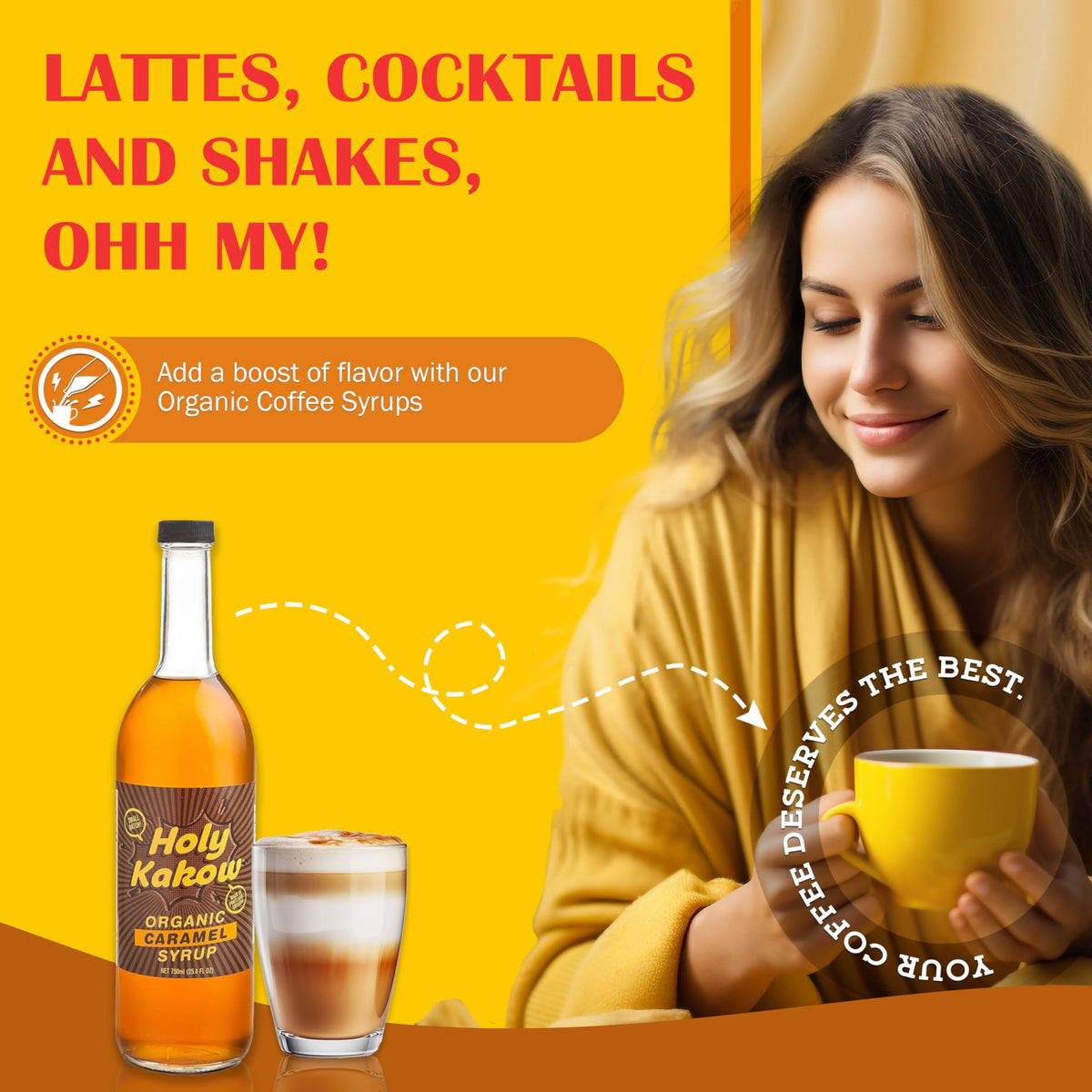 Holy Kakow Cafe Organic Caramel Syrup – Real Food Caramel Syrup for Coffee, Lattes & Cocktails (750ml)