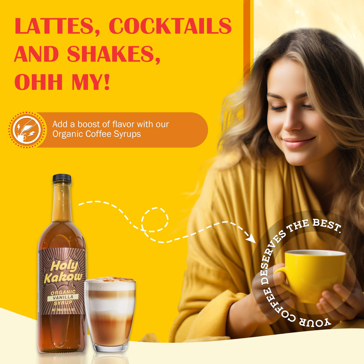 Holy Kakow Cafe Organic Vanilla Syrup - Vanilla Syrup for Coffee & Latte (750ml)