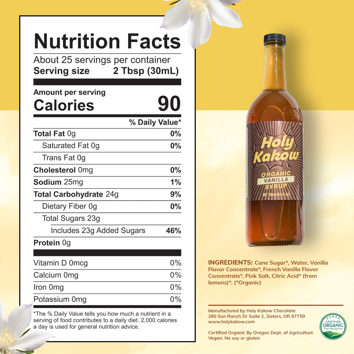 Holy Kakow Cafe Organic Vanilla Syrup - Vanilla Syrup for Coffee & Latte (750ml)