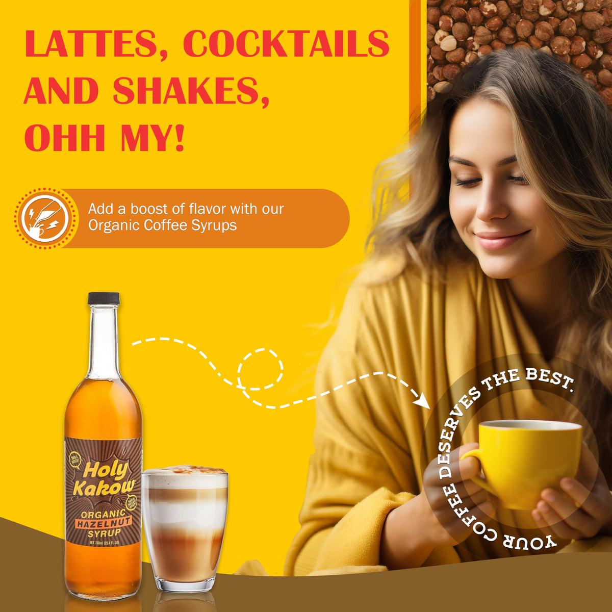 Holy Kakow Cafe Organic Hazelnut Syrup - Organic Hazelnut Coffee Syrup for Coffee, Latte, Cocktails | 750ml