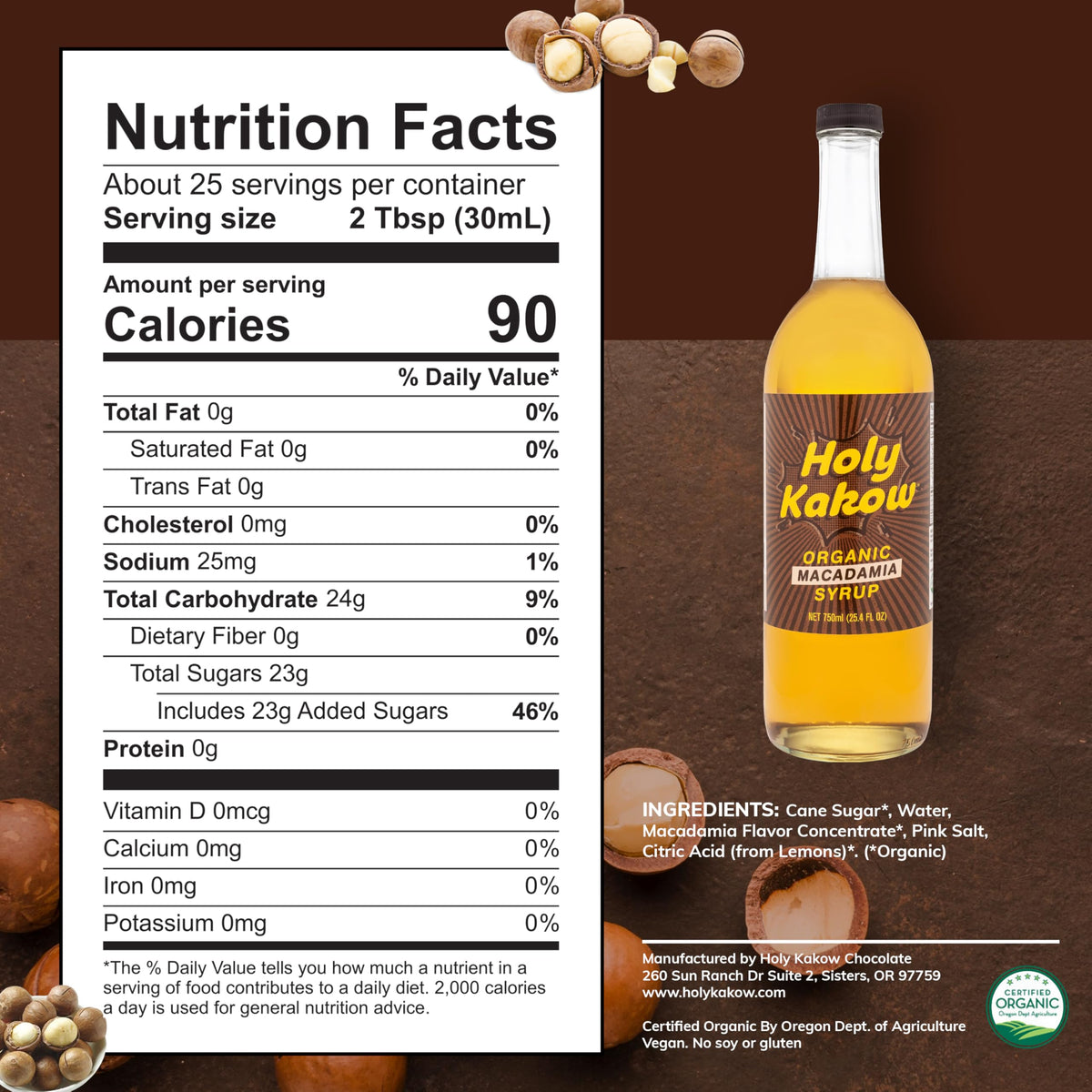 Holy Kakow Cafe Organic Macadamia Syrup - Macadamia Coffee Syrup 750ml
