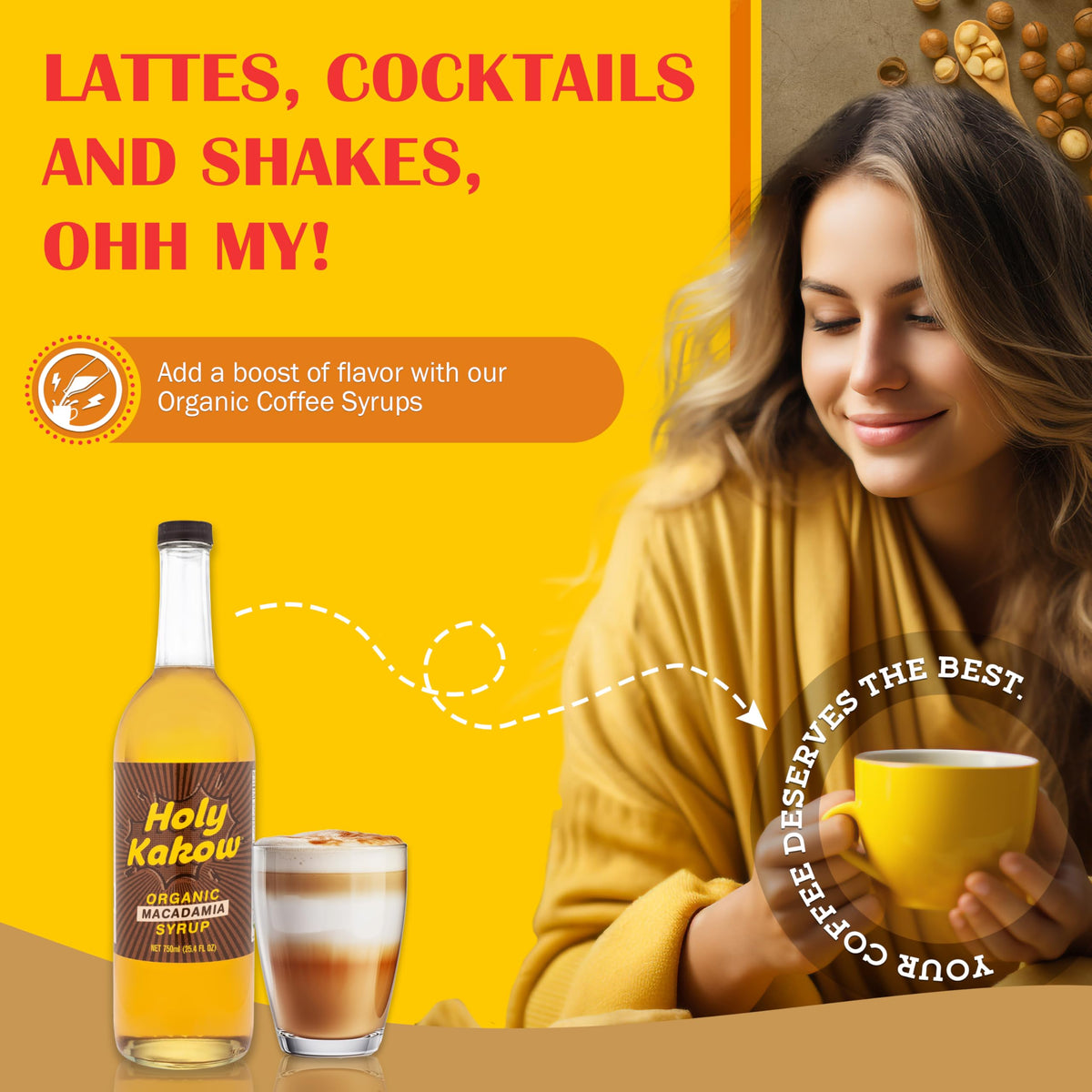 Holy Kakow Cafe Organic Macadamia Syrup - Macadamia Coffee Syrup 750ml