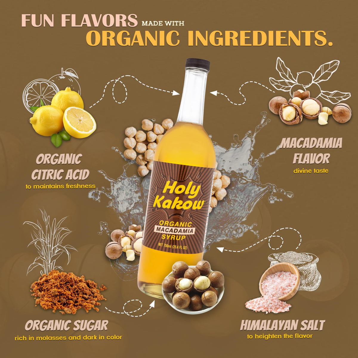 Holy Kakow Cafe Organic Macadamia Syrup - Macadamia Coffee Syrup 750ml