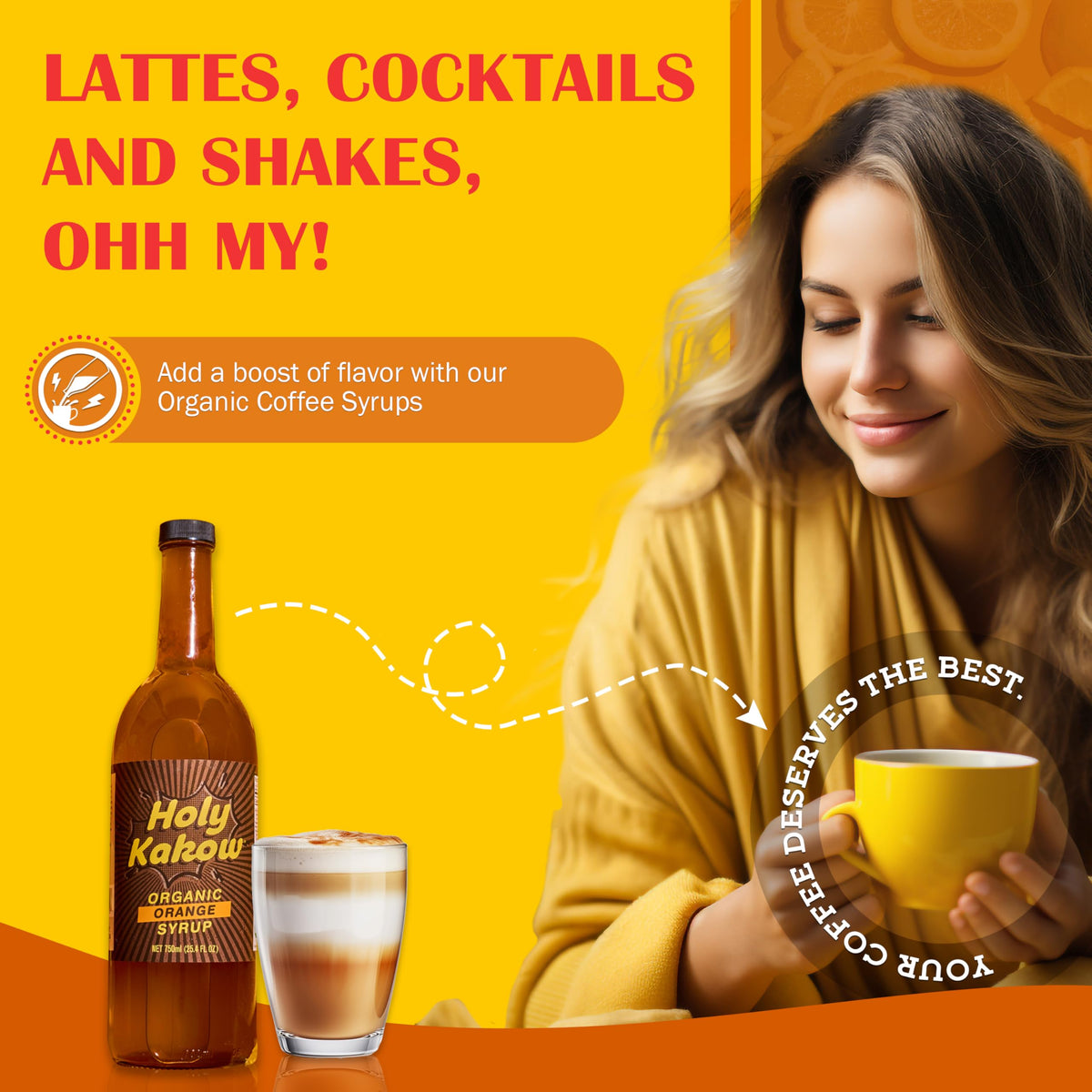 Holy Kakow Cafe Organic Orange Syrup - Real Food Orange Syrup for Coffee, Lattes & Cocktails | 750ml