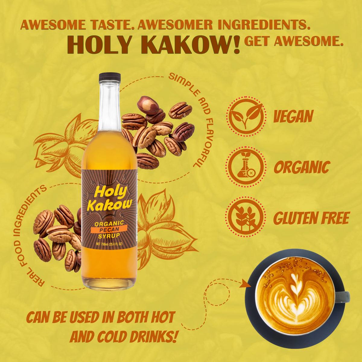 Holy Kakow Cafe Organic Pecan Syrup 750ml