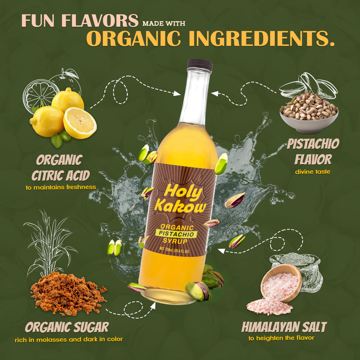 Holy Kakow Cafe Organic Pistachio Syrup – Pistachio Coffee Syrup for Lattes & More (750ml)
