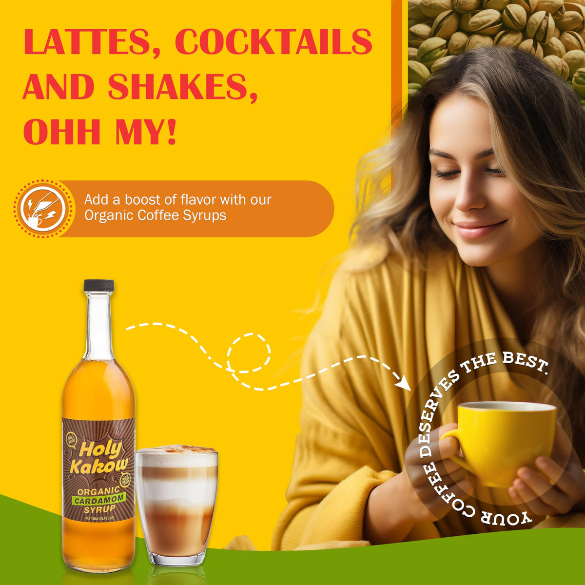 Holy Kakow Cafe Organic Pistachio Syrup – Pistachio Coffee Syrup for Lattes & More (750ml)