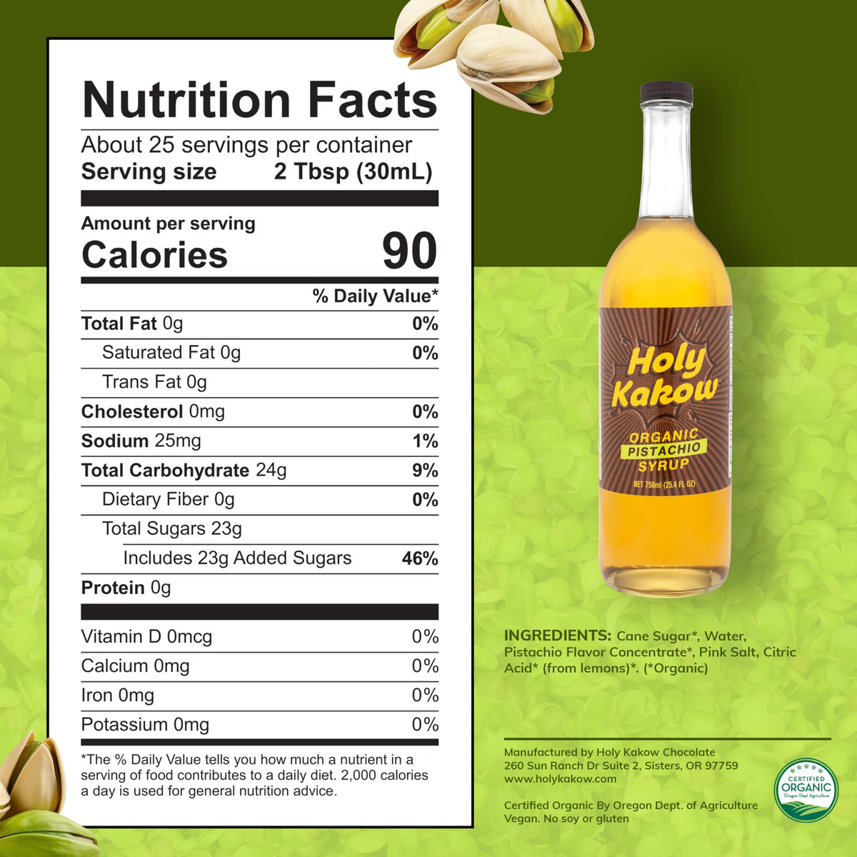 Holy Kakow Cafe Organic Pistachio Syrup – Pistachio Coffee Syrup for Lattes & More (750ml)