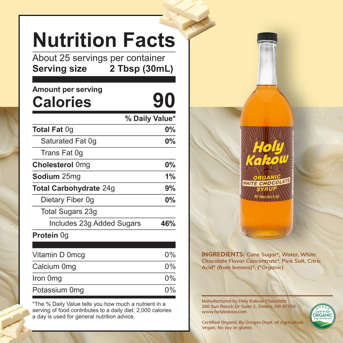 Holy Kakow Organic White Chocolate Syrup – 750ml for Coffee, Cocktails & Desserts