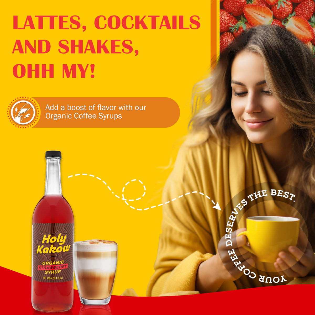 Holy Kakow Organic Strawberry Syrup | Gluten-Free, Vegan, Non-GMO, 750 ml