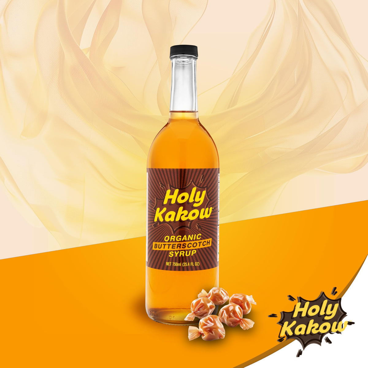 Holy Kakow Organic Butterscotch Syrup - Coffee Syrup, All-Natural, Non-GMO, 750 ml