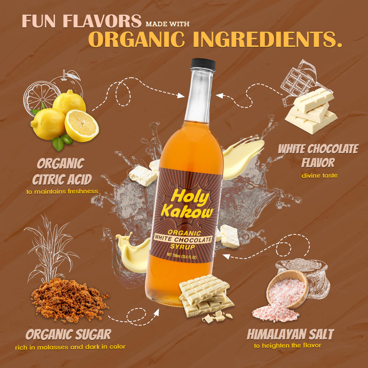 Holy Kakow Organic White Chocolate Syrup – 750ml for Coffee, Cocktails & Desserts