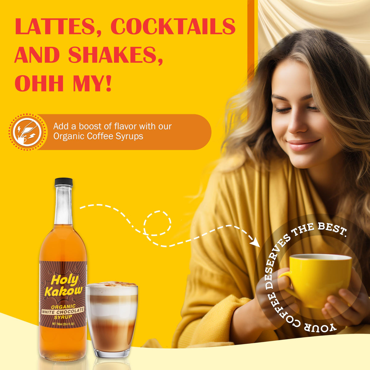 Holy Kakow Organic White Chocolate Syrup – 750ml for Coffee, Cocktails & Desserts