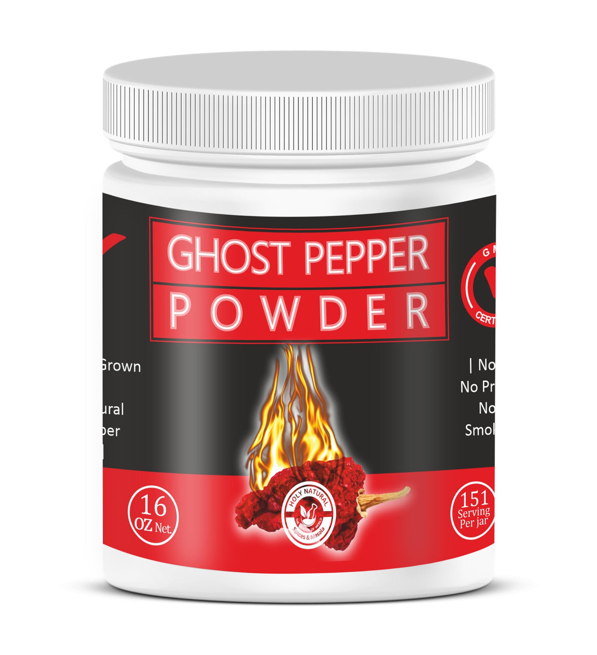 Holy Natural Ghost Pepper Powder (Bhut Jolokia) – 16 oz / 454 g, 100% Pure, Smoked, Hottest & Smoky Chili Powder