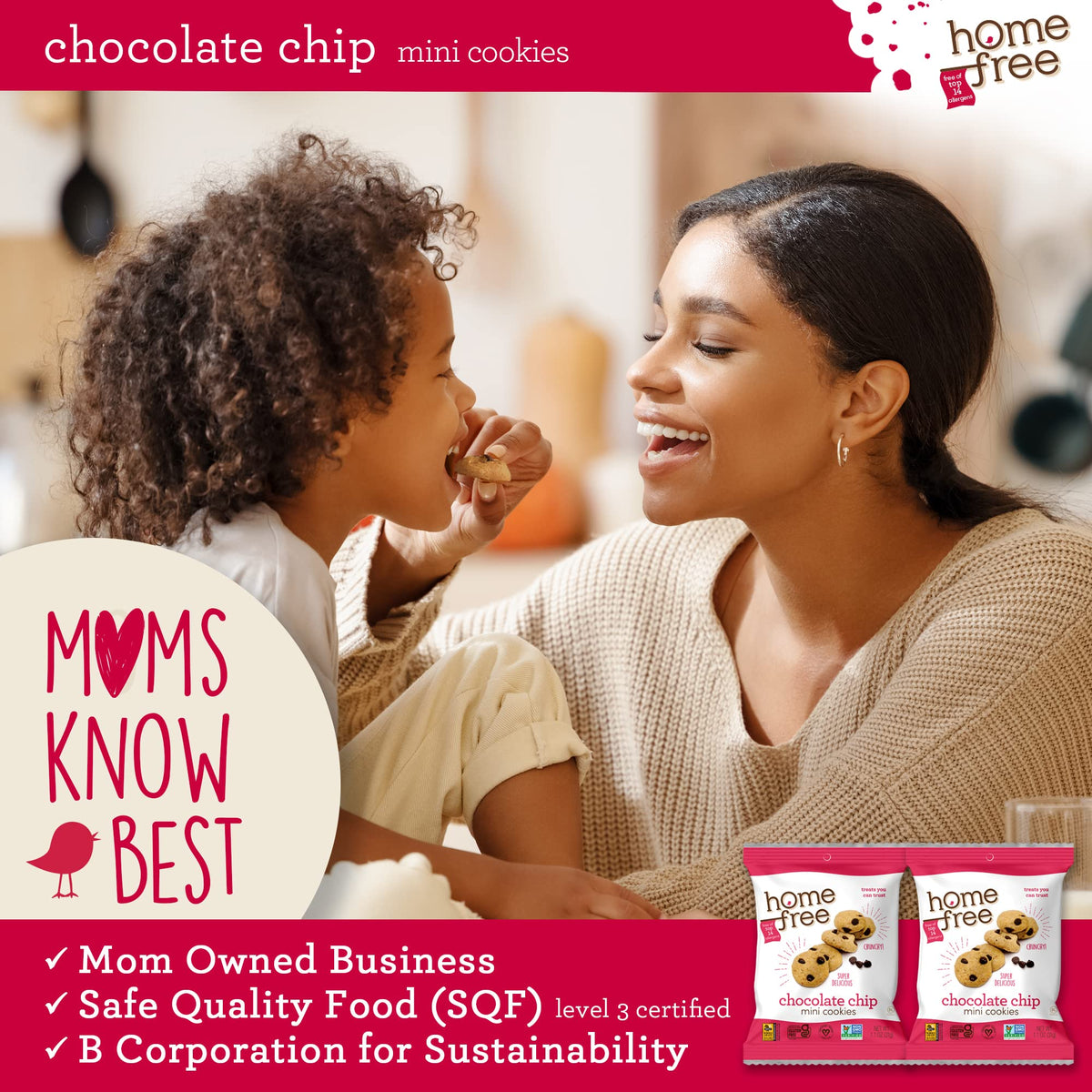 Homefree Gluten-Free Mini Chocolate Chip Cookies — 10 Pack, Single-Serve 1.1 oz Each
