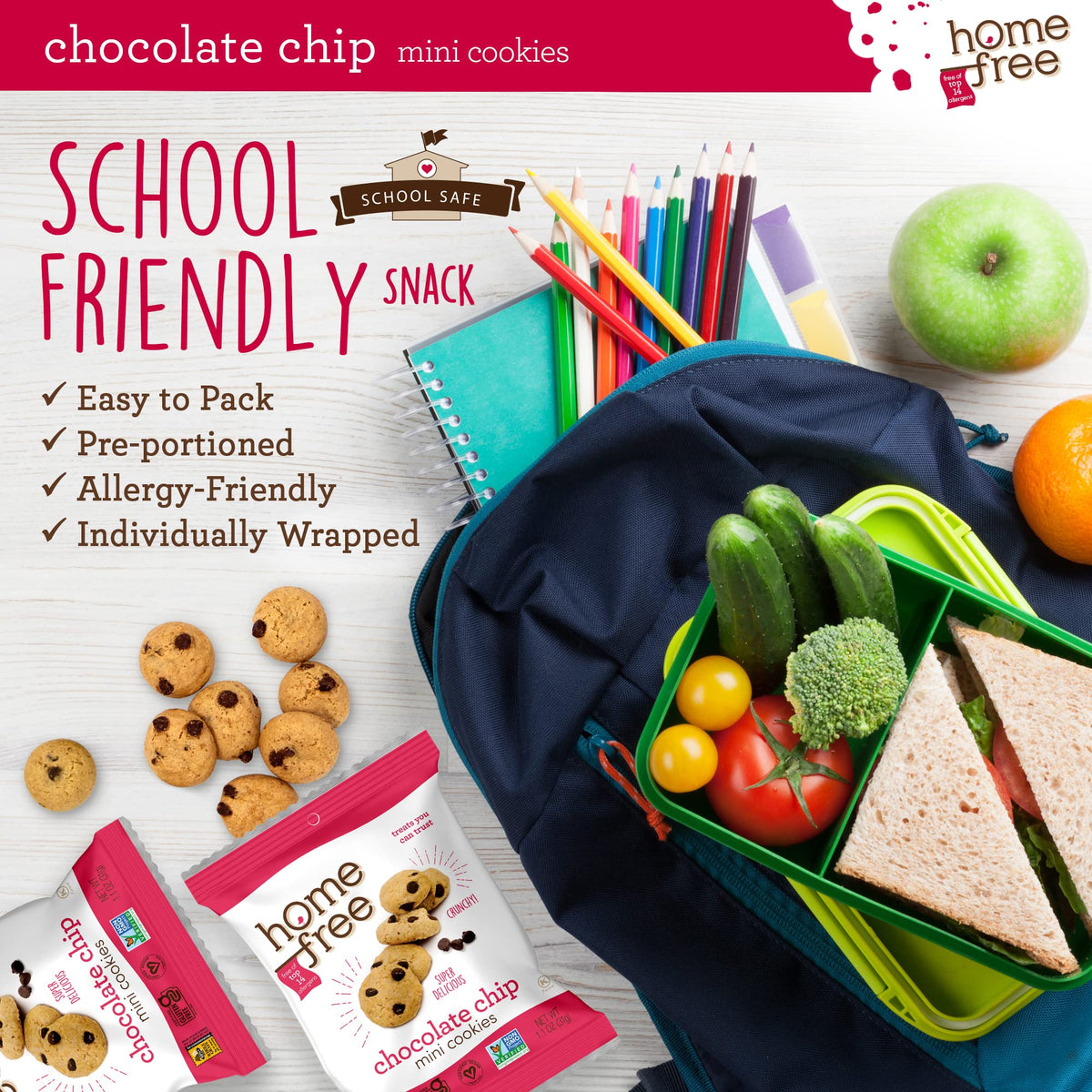 Homefree Gluten-Free Mini Chocolate Chip Cookies — 10 Pack, Single-Serve 1.1 oz Each