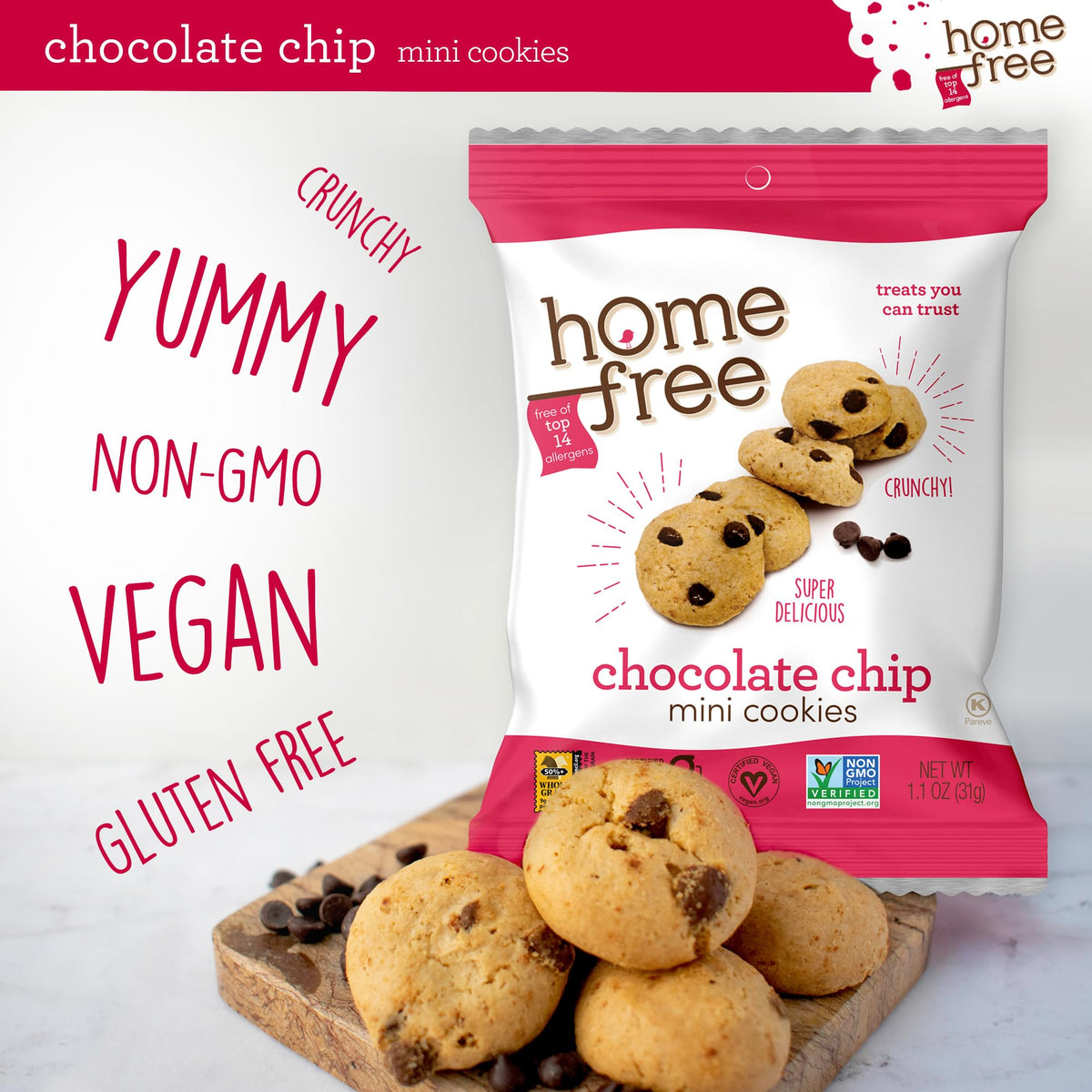 Homefree Gluten-Free Mini Chocolate Chip Cookies — 10 Pack, Single-Serve 1.1 oz Each