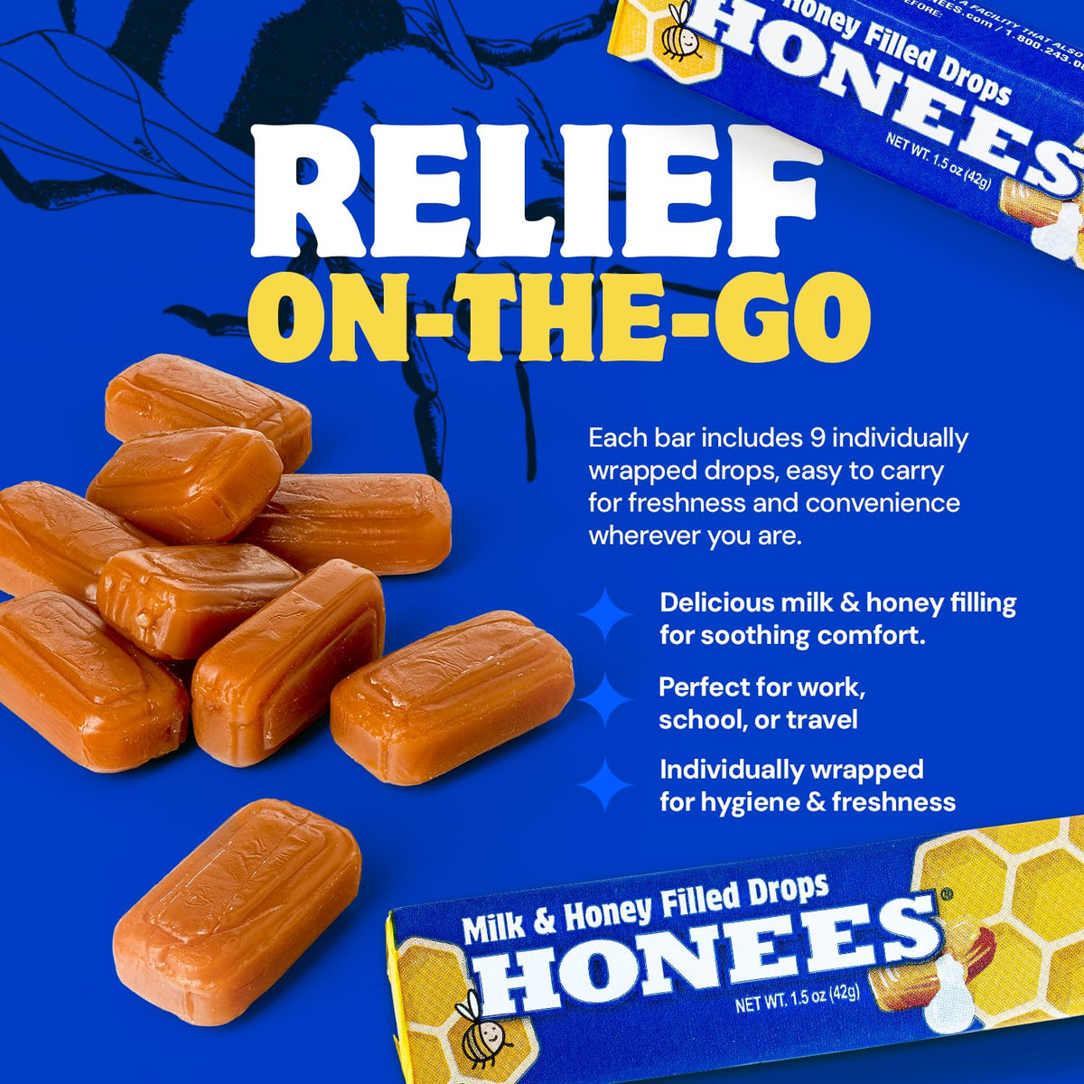 Honees Milk & Honey Cough Drops – Natural Throat Lozenges, 216 Drops (24 Bars)