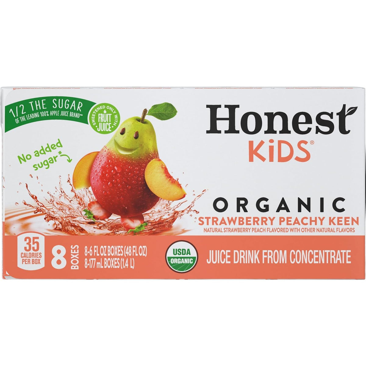 Honest Kids Strawberry Peachy Keen Cartons – 6 fl oz, 8 Pack, 5 Sets | Organic Juice for Kids