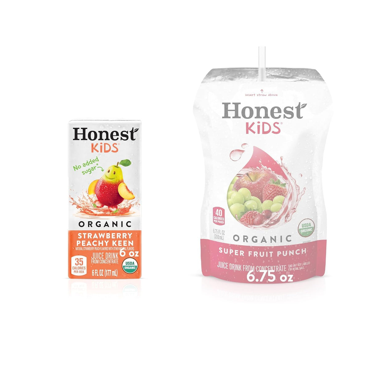 Honest Kids Strawberry Peachy Keen Cartons – 6 fl oz, 8 Pack, 5 Sets | Organic Juice for Kids