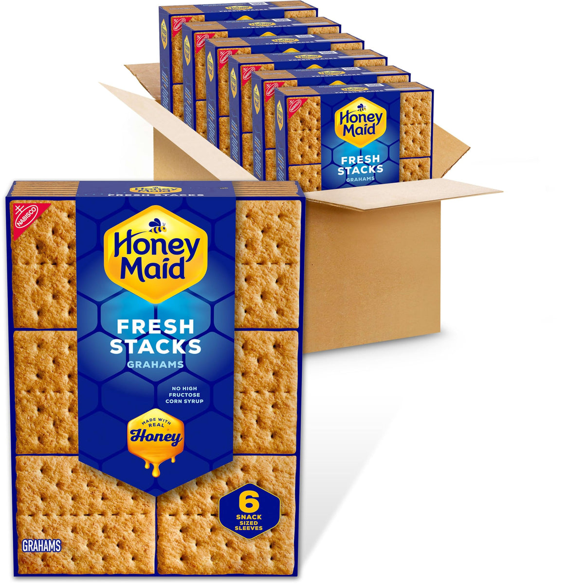 Honey Maid Fresh Stacks Graham Crackers – Bulk Travel Snacks, 6 Boxes (36 Stacks)