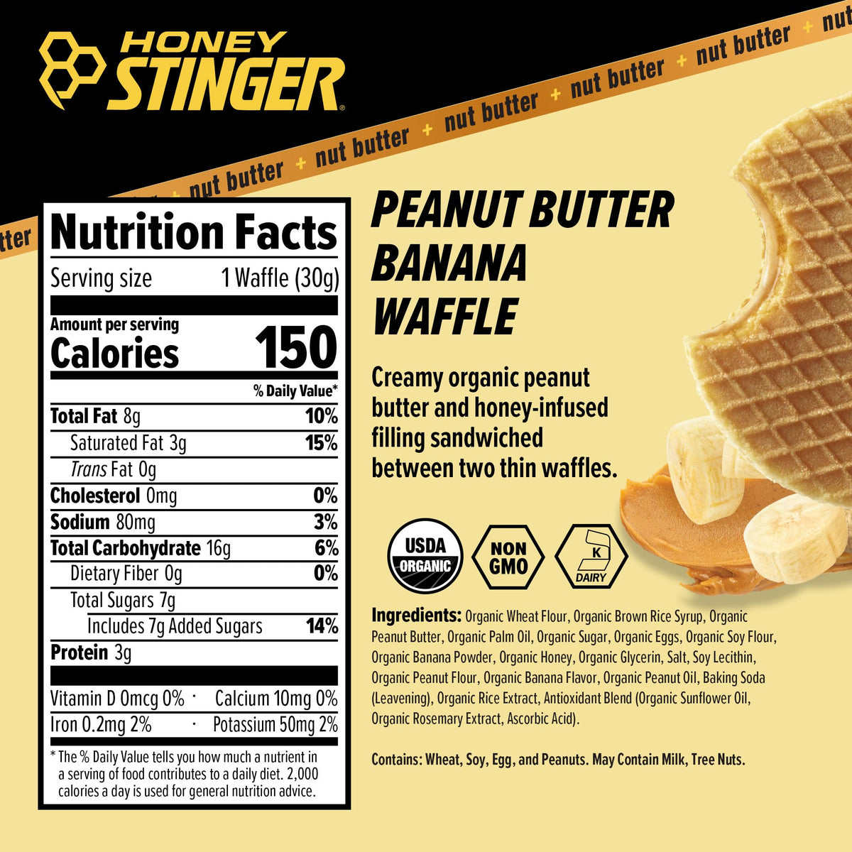 Honey Stinger Organic Peanut Butter Banana Waffle – Pre & Post Workout Energy Snack (Pack of 16)