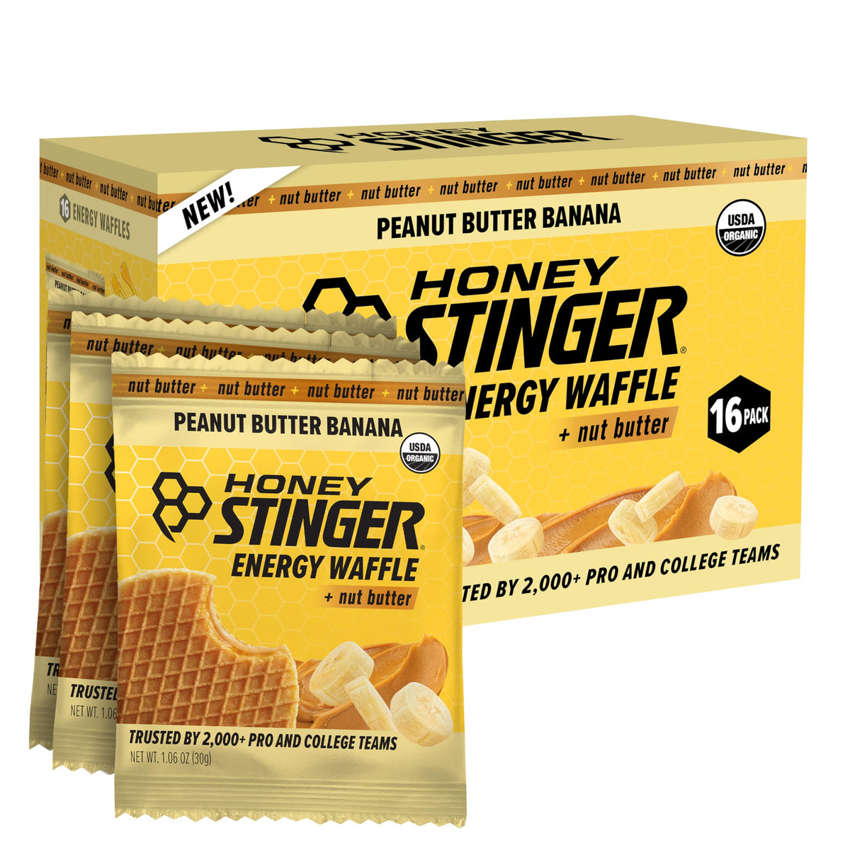 Honey Stinger Organic Peanut Butter Banana Waffle – Pre & Post Workout Energy Snack (Pack of 16)