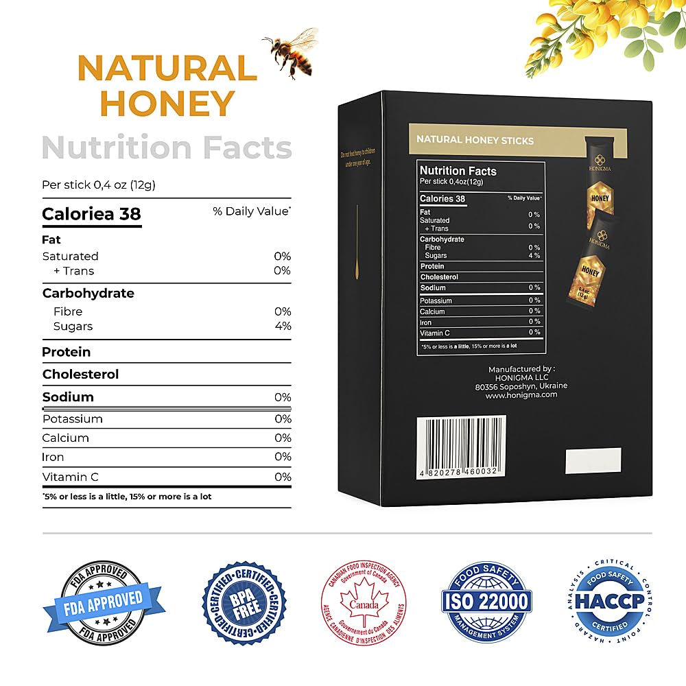HONIGMA Pure Ukrainian Acacia Honey Sticks – 50 Count Pack (2-Pack) – Sustainably Sourced Natural Energy Snack