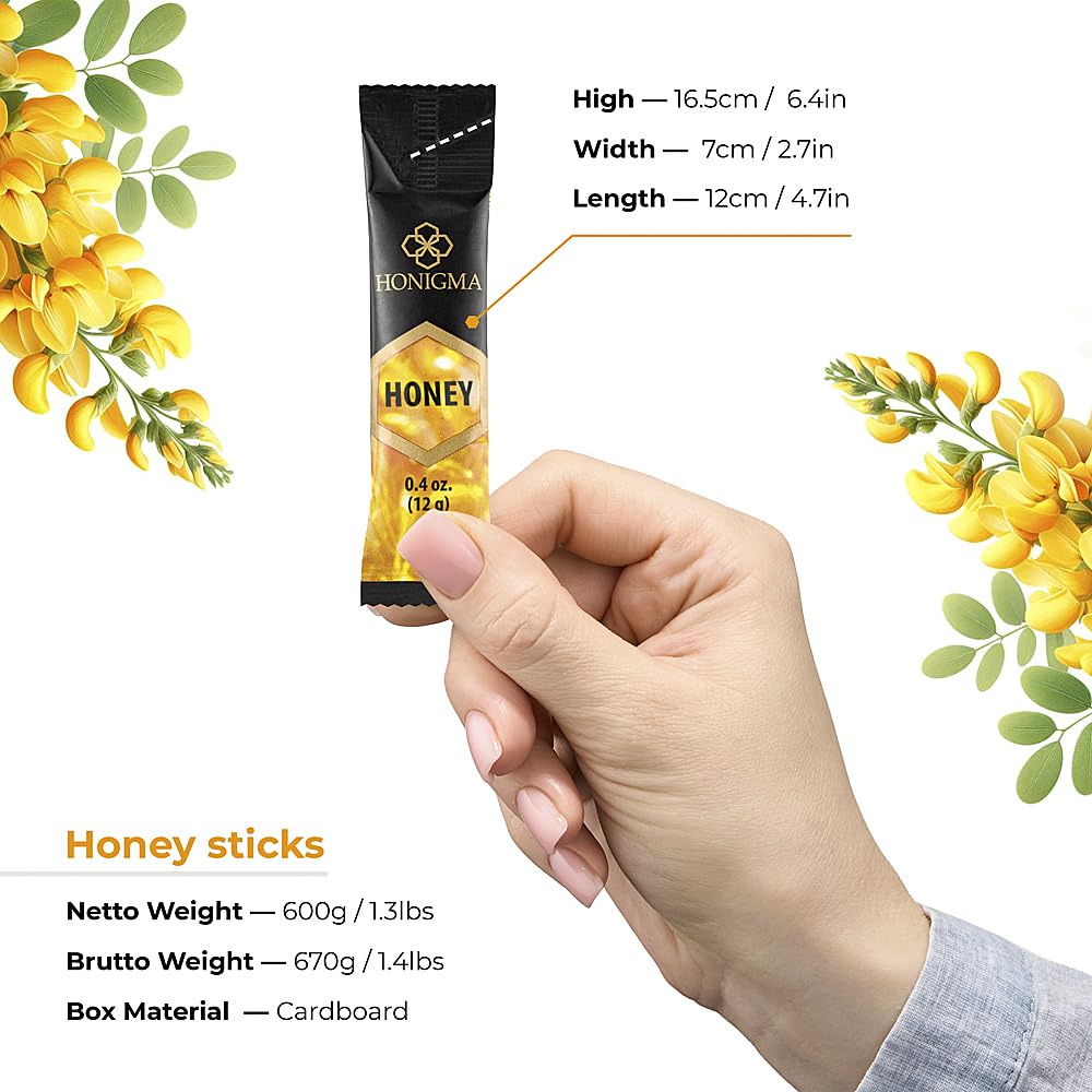 HONIGMA Pure Ukrainian Acacia Honey Sticks – 50 Count Pack (2-Pack) – Sustainably Sourced Natural Energy Snack