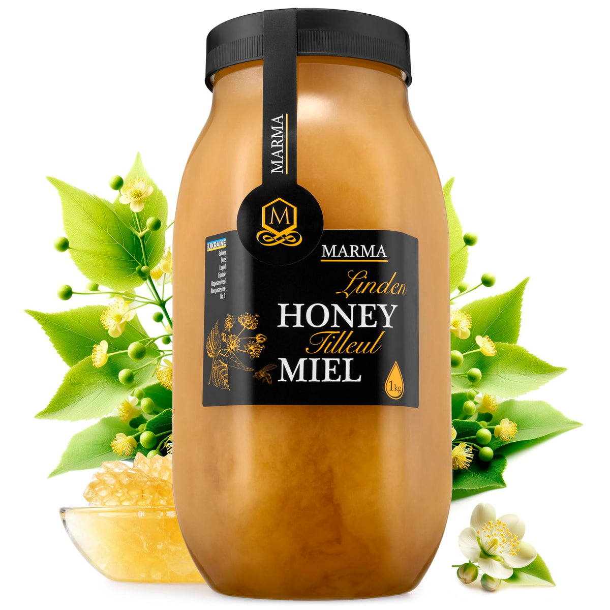 HONIGMA Marma Linden Honey — 1000g Raw Ukrainian Honey, Crystallized Texture