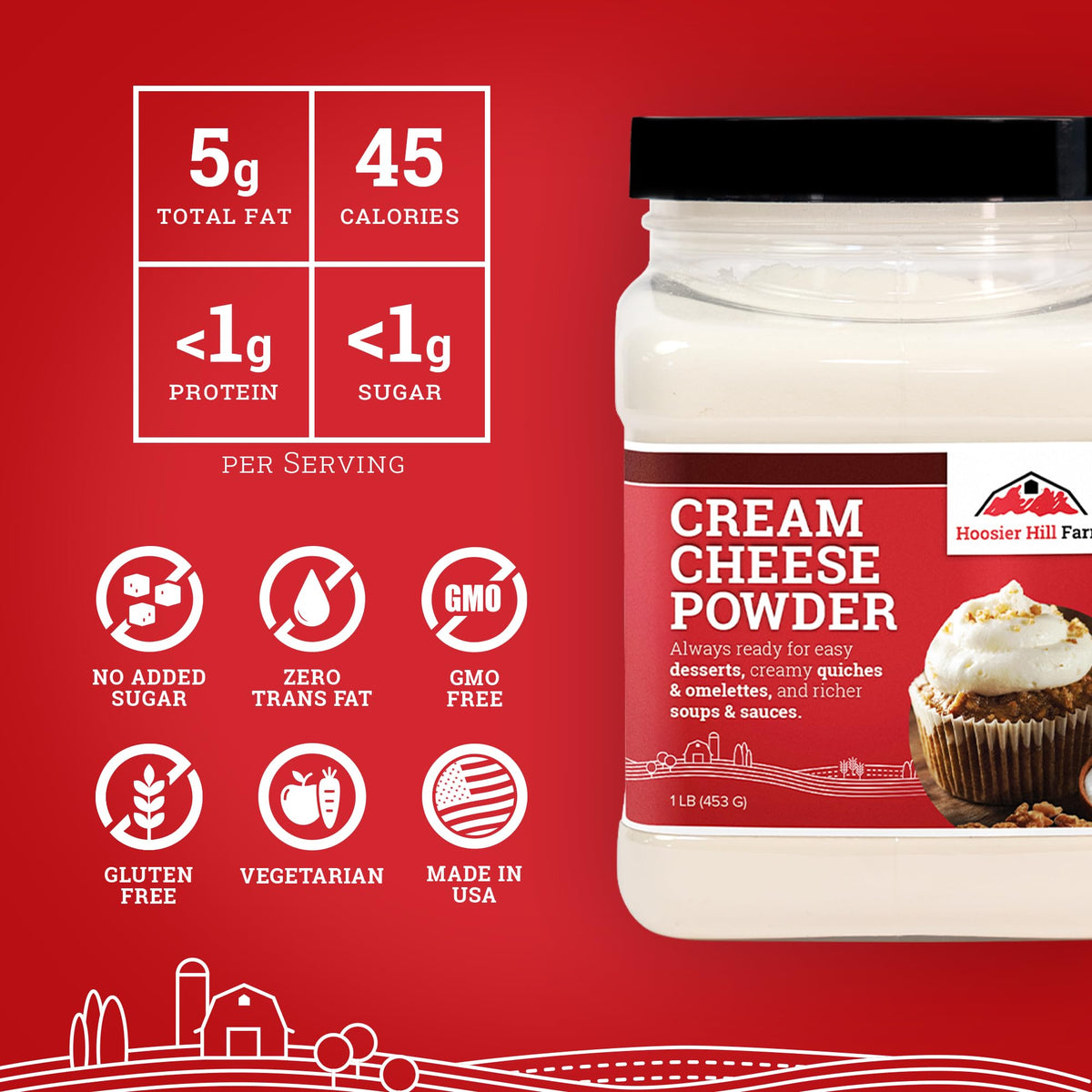 Hoosier Hill Farm Cream Cheese Powder, 1LB – Real Cream Cheese, Gluten-Free & GMO-Free