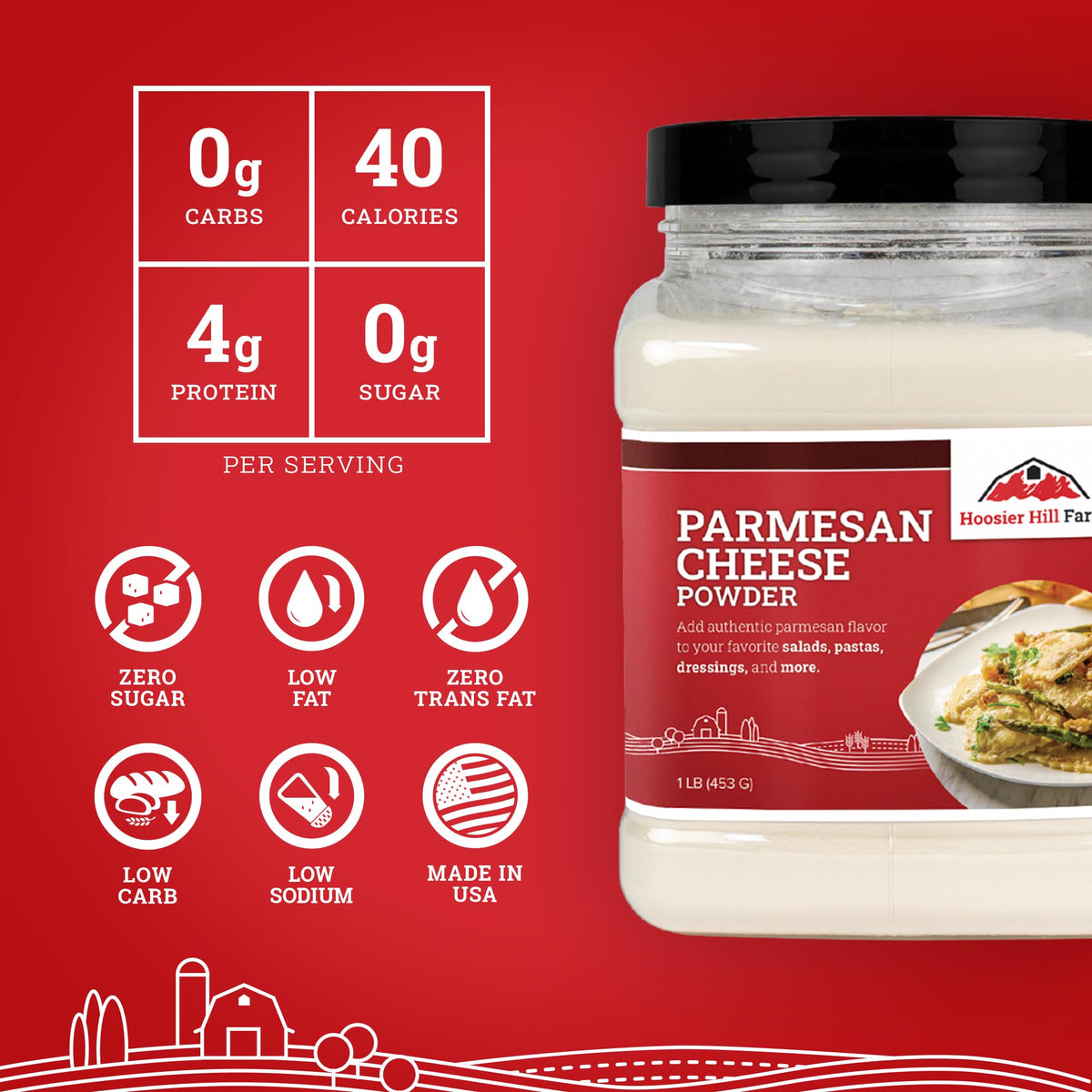 Hoosier Hill Farm Parmesan Cheese Powder, 1 lb – Authentic Parmesan Flavor for Pasta, Sauces, and More