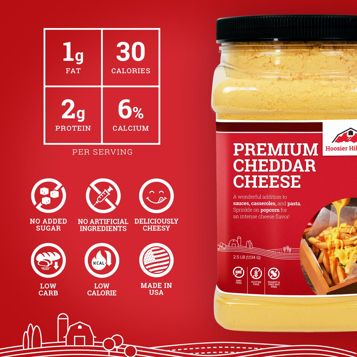Hoosier Hill Farm Premium Cheddar Cheese Powder, 2.5LB – Real Cheese, No Artificial Colors
