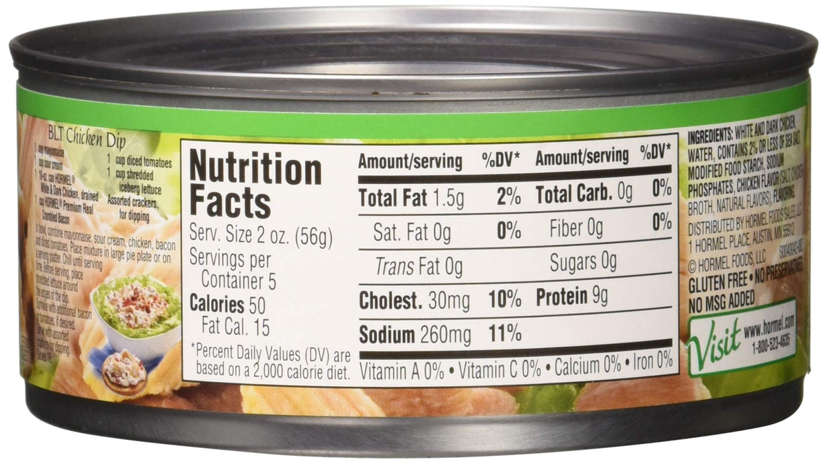 Hormel White & Dark Chicken in Water – 97% Fat Free, 50 Cal per Serving, 9g Protein | 10 oz Cans (Pack of 12)