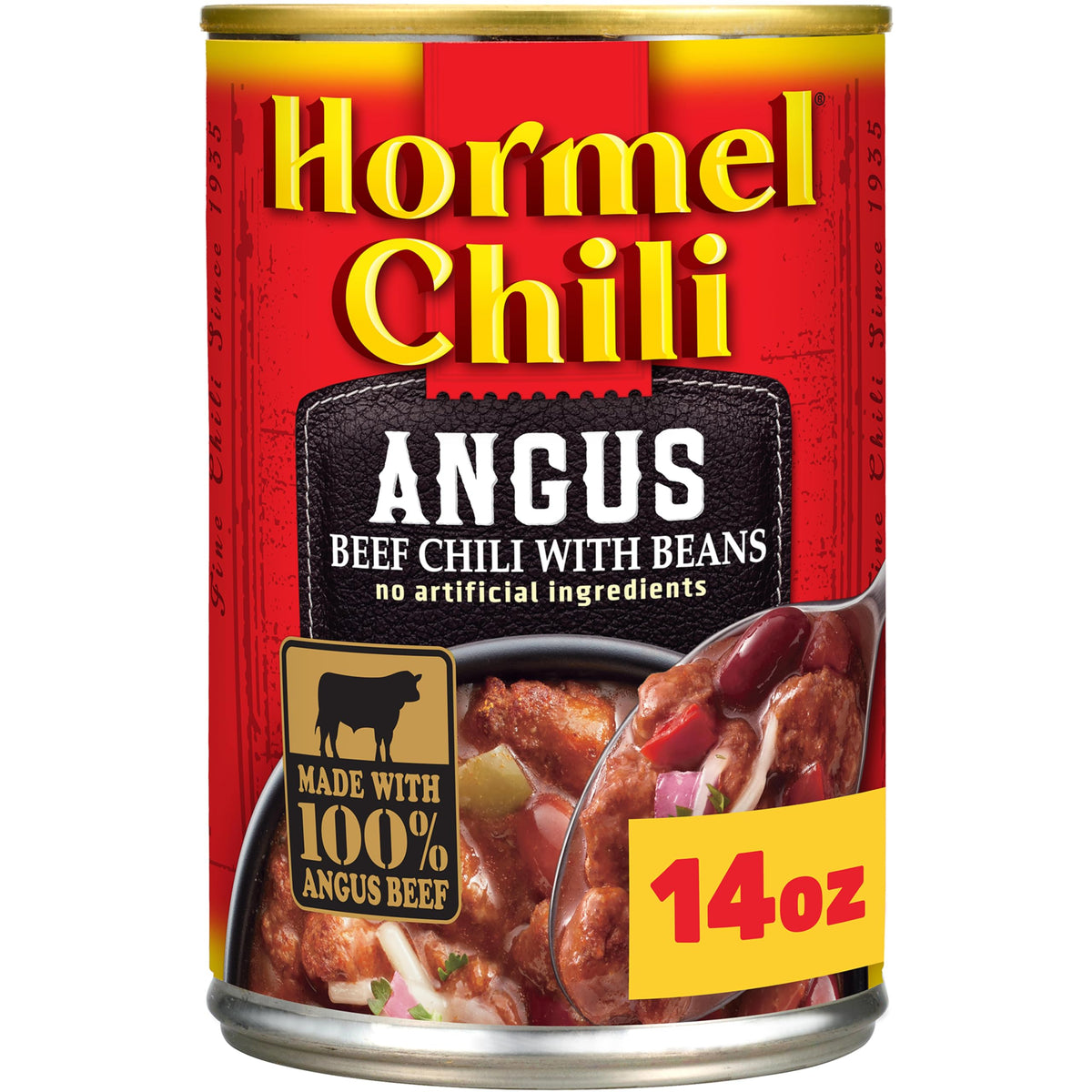 HORMEL Angus Beef Chili with Beans – 14 oz Can (Pack of 12) | 15 g Protein