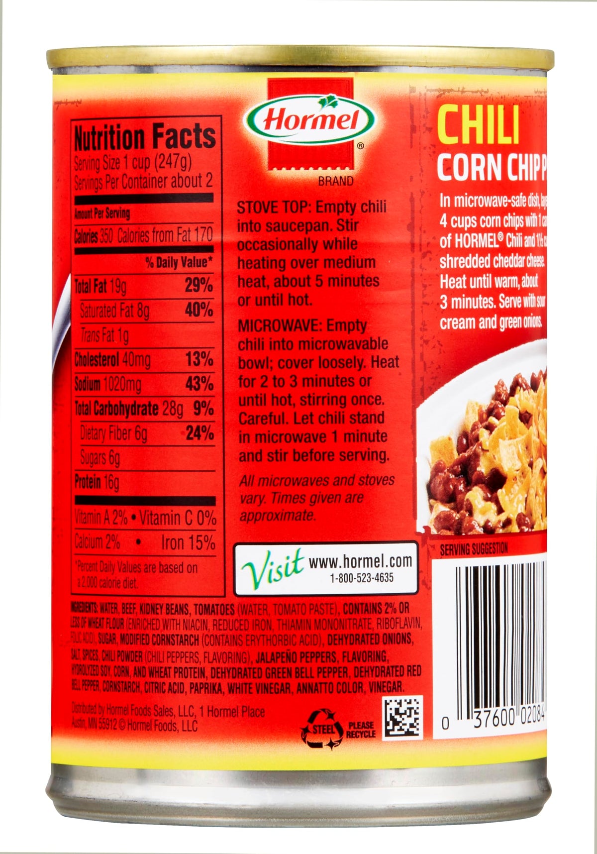 Hormel Chili Home Style with Beans - 15 oz Cans (Pack of 12)