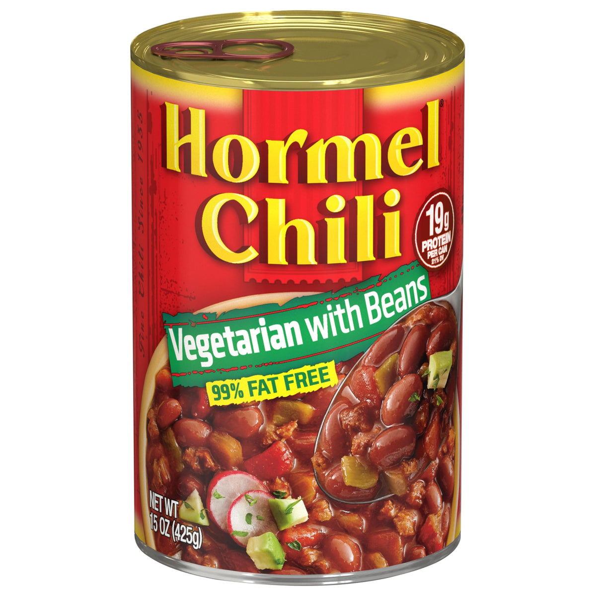 Hormel Chili Vegetarian with Beans, 15 oz — Pack of 12 | 11 g Protein, 99% Fat Free