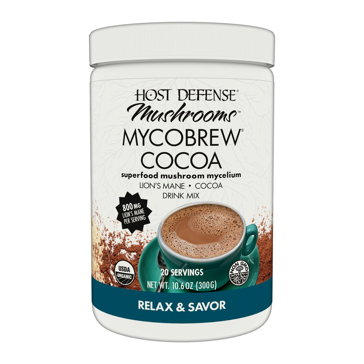 Host Defense MycoBrew Cocoa - Lion's Mane Mushroom Drink Mix with Fair Trade Cocoa, 10.6 oz (20 Servings)