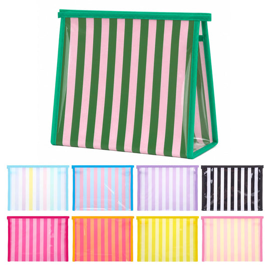 Hosuly 9 Pack Small Striped Makeup Bags Waterproof PVC Zipper Pouch