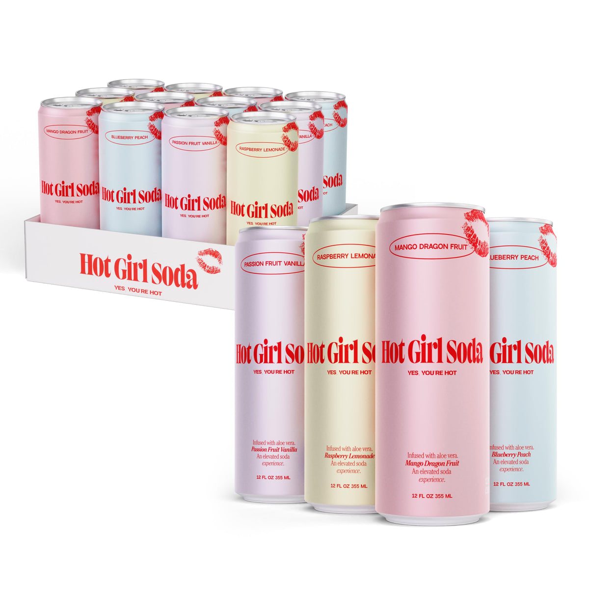 Hot Girl Soda Variety 12 Pack – Aloe Vera Infused, Low Sugar, Prebiotic Fiber