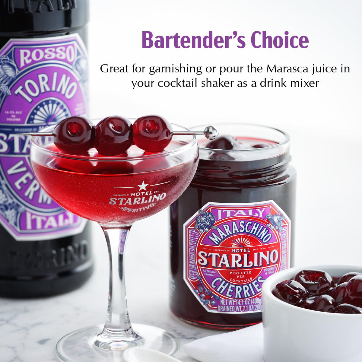 Hotel Starlino Maraschino Cherries – Premium Italian Cherries for Cocktails & Desserts | 1kg Can