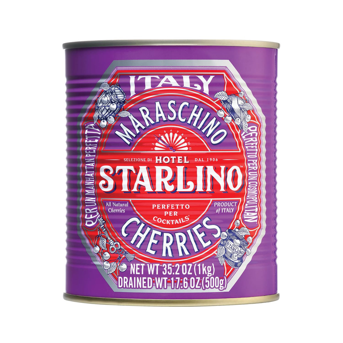 Hotel Starlino Maraschino Cherries – Premium Italian Cherries for Cocktails & Desserts | 1kg Can
