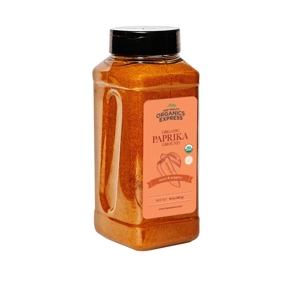 HQOExpress Organic Paprika – USDA Organic, Non-GMO, Kosher Ground Paprika Powder (16 oz, Chef Jar)