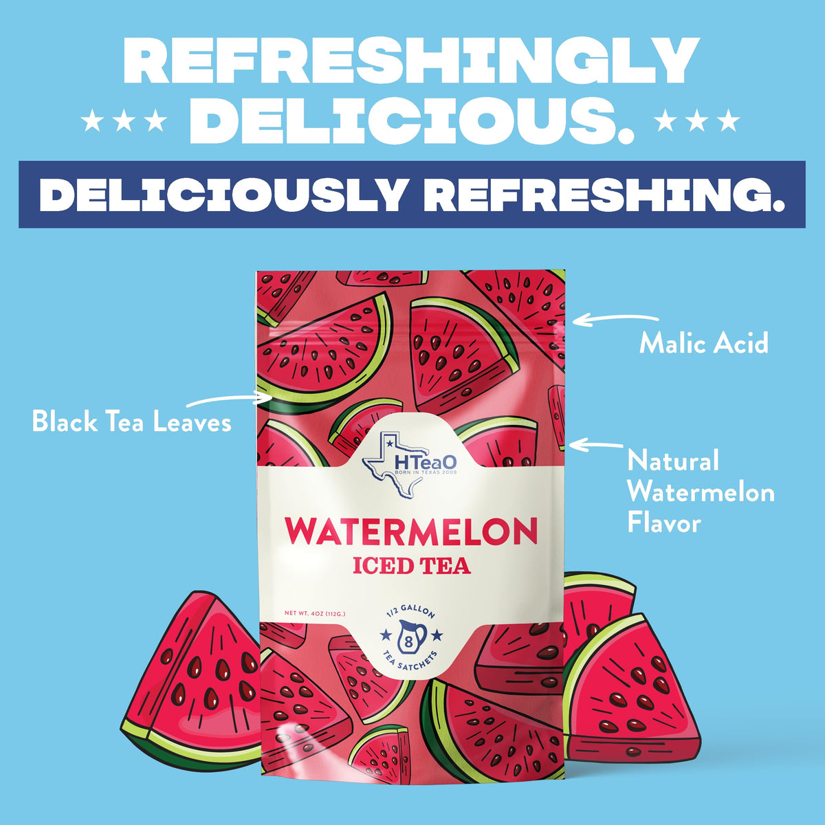 HTEAO Watermelon Black Tea Packets – Makes 8 Gallons in 5 Minutes | 16-Count Texas-Style Iced Tea