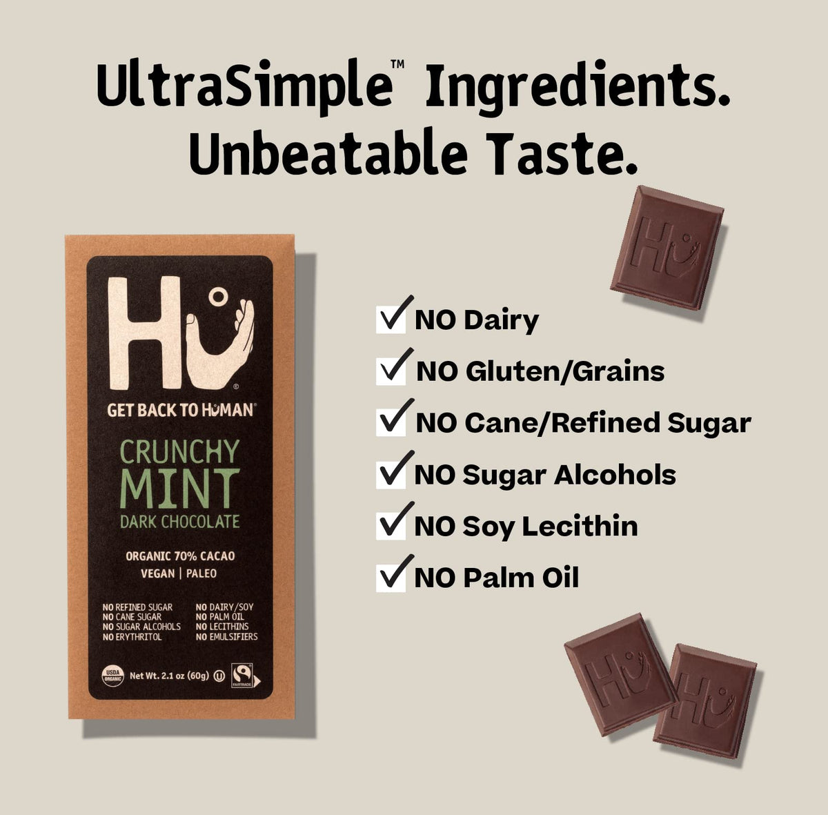 Hu Chocolate Bars – Crunchy Mint 6 Pack | Organic, Vegan, Paleo, Gluten Free