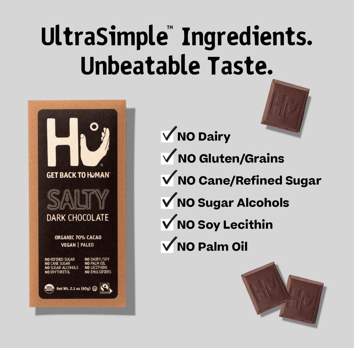 Hu Chocolate Bars 6-Pack Salty Chocolate | Organic, Vegan, Gluten Free, Paleo, Fair Trade
