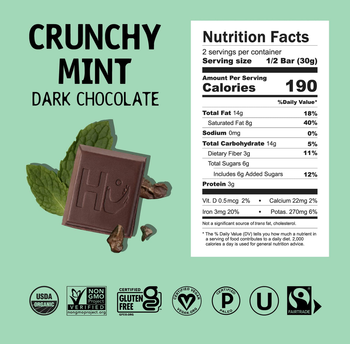 Hu Chocolate Bars – Crunchy Mint 6 Pack | Organic, Vegan, Paleo, Gluten Free
